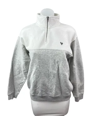 Aritzia TNA Gray White 1/4 Zip Colorblock Long Sleeve Sweater Sweatshirt Top S thumbnail 1