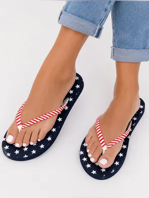Shade & Shore Patriotic Star Flip Flops Size 7 Red White Blue thumbnail 1