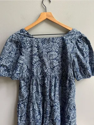 Madewell Poplin Puff-Sleeve Tiered Babydoll Dress in Paisley Garden Navy Size 10 thumbnail 9