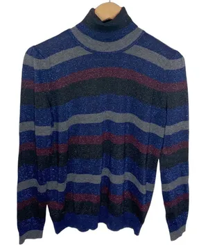 Lauren Ralph Lauren shimmering colorblock striped mockneck sweater size L thumbnail 1