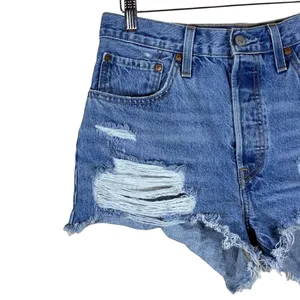 Levi's 501 Jean Shorts Distressed Raw Hem Medium Wash Denim Festival Size 30 thumbnail 2