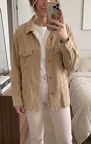 Aritzia Wilfred Free Corduroy Trucker Jacket Tan Camel Raw Hem XXS Oversized thumbnail 1