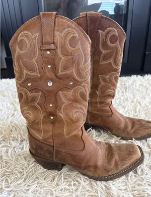 RARE Vintage Durango Cross‎ Brown Leather Rhinestone Cross Western Boots Women 6 thumbnail 1