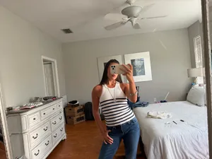Zara striped ribbed knit high neck racerback tank top thumbnail 2