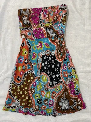 Alice & Trixie M Silk Mini Dress Strapless Babydoll Patchwork Empire Waistline thumbnail 1