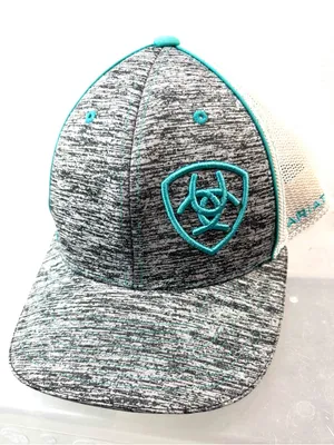 Ariat 110 One Ten Adult Gray Heather Snap Back Mesh n Foam Cap Teal Logo n Trim thumbnail 6