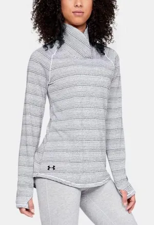 Under Armour Womens Striped Funnel Neck Pullover Zinger Top Black White Size Medium thumbnail 1