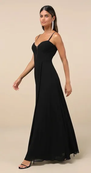 Lulus Stunning Grace Black Cutout A-Line Chiffon Maxi Dress Medium NWOT thumbnail 1