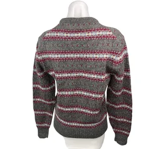 Bloomingdale's Gray 100% Wool Vintage Fair Isle Holiday Christmas Sweater Top M thumbnail 2