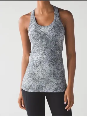 Lululemon Cool Racerback II Tank Spray Jacquard White Black Luon Est. Size 10 thumbnail 4