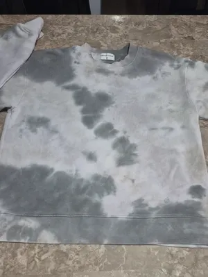 Cotton Citizen Womens Brooklyn Light Gray & Charcoal Tie-Dye Crewneck Sweatshirt thumbnail 3