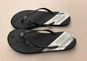 Calvin Klein Black and White Logo Strap Flip Flop Sandals 11-12 thumbnail 1