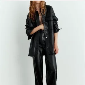 Zara Faux Leather Overshirt, Shacket In Black Size M thumbnail 2
