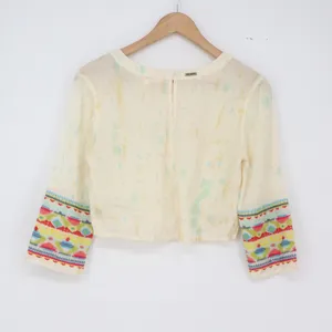 Billabong Crop Top Womens S J511BWIL Cream Watercolor Embroidered Cuffs Exc thumbnail 5