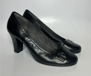 Aerosoles Heelrest Pumps Womens 9 Black Excellent Leather Block Heel‎ Buckle thumbnail 1