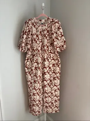 Universal Threads Cream and Brown Floral Romper Puff Sleeve Cottage Women’s SZ XL thumbnail 3