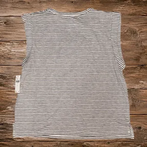 Anthropologie Pilcro Striped Ruched Sleeveless Top Ivory Black Cotton Small NWT thumbnail 3