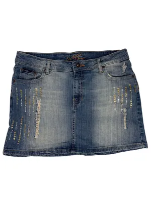 Vintage Y2K Southpole Jeans Sequin Distressed Denim Mini Skirt Size 13 thumbnail 4