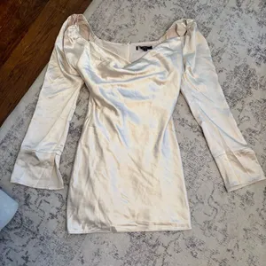 Lulus Sensational Fate Champagne Satin Cowl Neck Mini Dress size small sexy club thumbnail 4