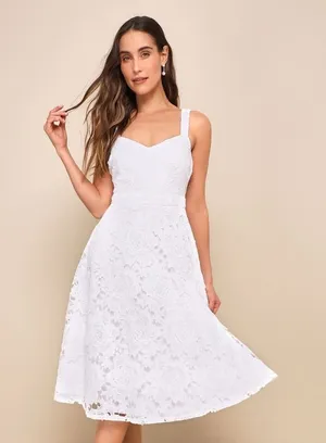 NWT Lulus Divine Beauty White Lace Midi Dress With Pockets Classy Elegant Size L thumbnail 1