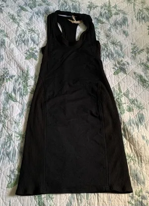 Bailey 44 Mini Cowl Ribbed Side Ponte Dress S Black LBD Racerback thumbnail 1