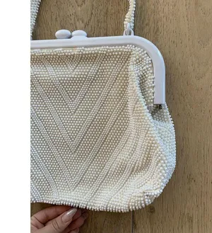 vintage marchioness fully beaded elbow handbag cream ivory Pearl wrist champagne thumbnail 3