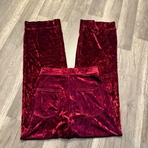 Halara Burgundy Crushed Velvet Flare Pants XS Button Front Stretch thumbnail 2