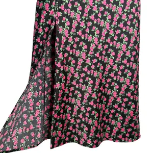 WAYF Floral Satin Slip Midi Dress Large‎ Black Side Slit Cowl Neck thumbnail 5