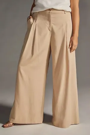 Anthropologie Amadi Pleated Wide Leg Pants Tencel Light Brown XS NWT $160 thumbnail 1