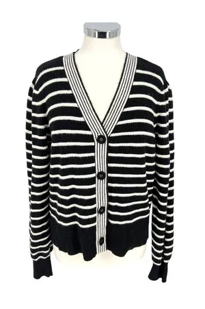 Bagatelle Striped Cardigan Sweater Preppy French Girl Black Ivory Size Large thumbnail 1