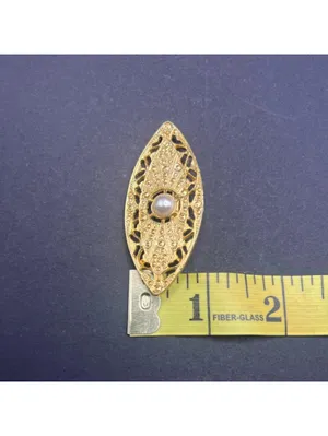2.5" Gold Tone Evil Eye Brooch Pearl Center Filigree Vintage Style thumbnail 6