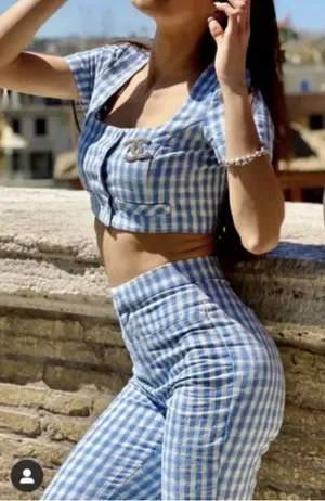 Zara Blue & White Gingham Crop Top Size Small thumbnail 1