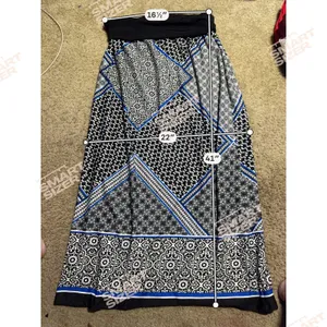 Alyx Womens XL Geometric‎ Patchwork Maxi Skirt Black Blue White Stretchy Boho thumbnail 3