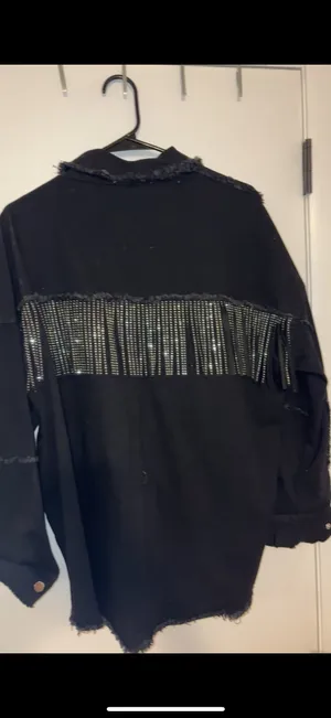 Peach Love sparkle fringe denim jacket thumbnail 2