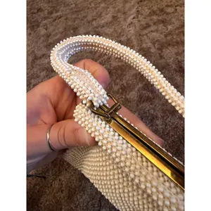 Vintage 1950s Lumured Corde Bead White Handbag Kiss Lock Beaded Evening Purse thumbnail 8