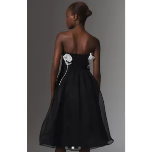 Maeve 3D Floral Strapless Midi Dress – Black & White – XS thumbnail 2