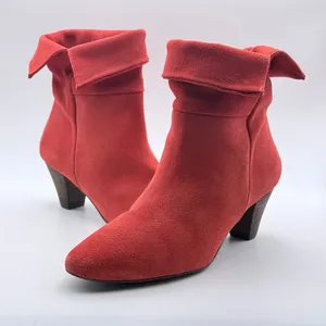 Free‎ People Suede Ankle Boots Women 36 Red Fold Over Cuff Pointed Toe Cone Heel thumbnail 2