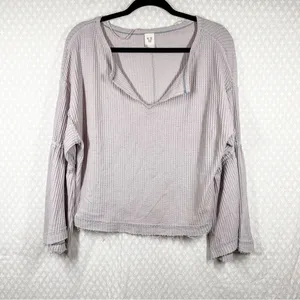 Free People We The Free‎ Light Purple Waffle Knit Dahlia Bell Sleeve Top thumbnail 2