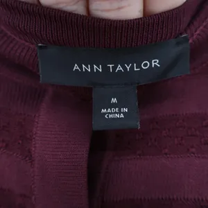 Ann Taylor Burgundy Striped Button Front Cardigan Sweater Womens Size M thumbnail 2