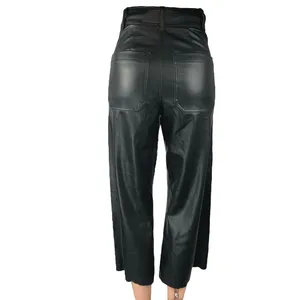 Zara Black Faux Vegan Leather Straight Wide Leg High Rise Crop Trousers Pants 0 thumbnail 3