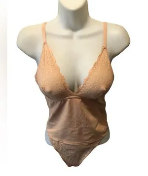 Sofia Intimates Lacy Shaper Sz. L Nude Thong One Piece Stretch Med Compression Tan Size L thumbnail 1