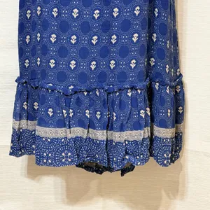 Maeve Anthropologie Blue Block Print Open Back Ruffle Mini Dress Large thumbnail 7