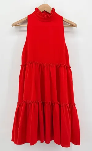 ELLIATT Red Ruffle Mock Neck Tiered Mini Dress Sleeveless XS E2081773 Baby Doll‎ thumbnail 1