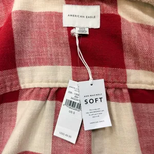 American Eagle Red Buffalo Plaid Hooded Flannel Shirt Sherpa Lined Small NEW thumbnail 8