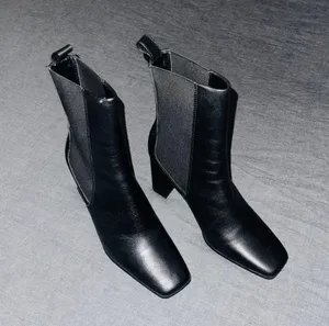ZARA Heeled Leather Ankle Boots Black thumbnail 4