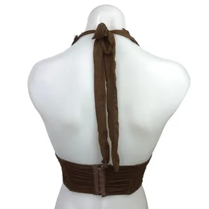 Edikted Brown y2k Sleeveless V-Neck Halter Tie Cinched Corset Crop Tank Top Sz S thumbnail 4
