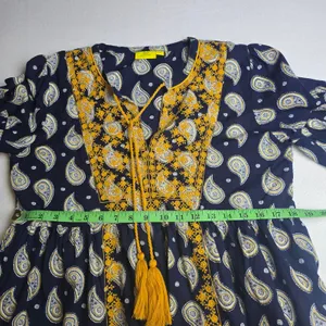 Roller Rabbit Navy Paisley Embroidered Cotton Tunic Dress‎ Yellow Tassels Medium thumbnail 8