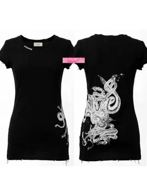 Lauren Moshi Medusa Tee Black Distressed Snakes Fitted Gothic Edgy Tunic Top S thumbnail 2