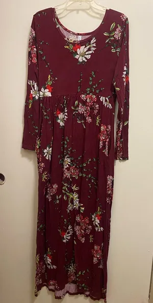 Viishow Womens Maxi Dress L Large Burgundy Red Floral Print Long Sleeve thumbnail 1