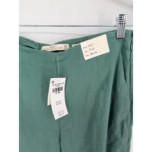 Abercrombie & Fitch Wide Leg Pants Linen Mid Rise 24 Long Green Coastal Chic NWT thumbnail 8